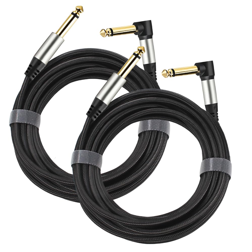 Premium 2-Pack Guitar Cables - Nylon Braided, 16FT