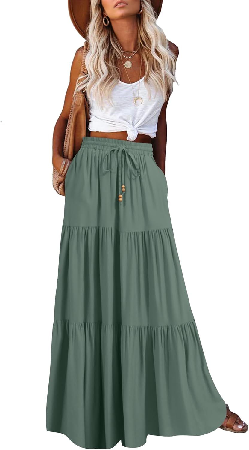 HAEOF Women's Summer Boho Maxi Skirt with Pockets for Style