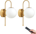 Battery Operated Globe Wall Sconces Set of 2 - Wireless Gold Wall
