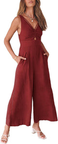 Women's Linen Wide Leg Jumpsuit with Cutout Front - Summer 2025