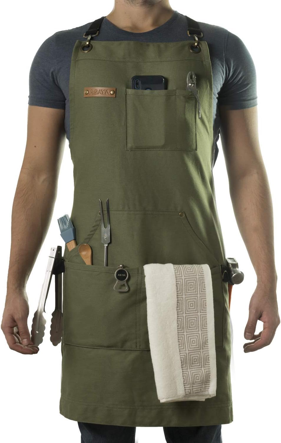 Asaya Chef and BBQ Apron with Bottle Opener and Hand Towel