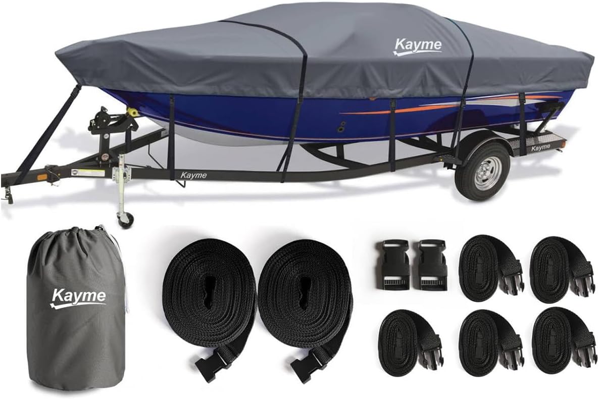 Kayme 1200D Heavy Duty Boat Cover for 15ft Boats - Waterproof