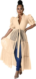 Women Sexy Short Sleeve Asymmetrical Ruffle Tunic - High Low Hem