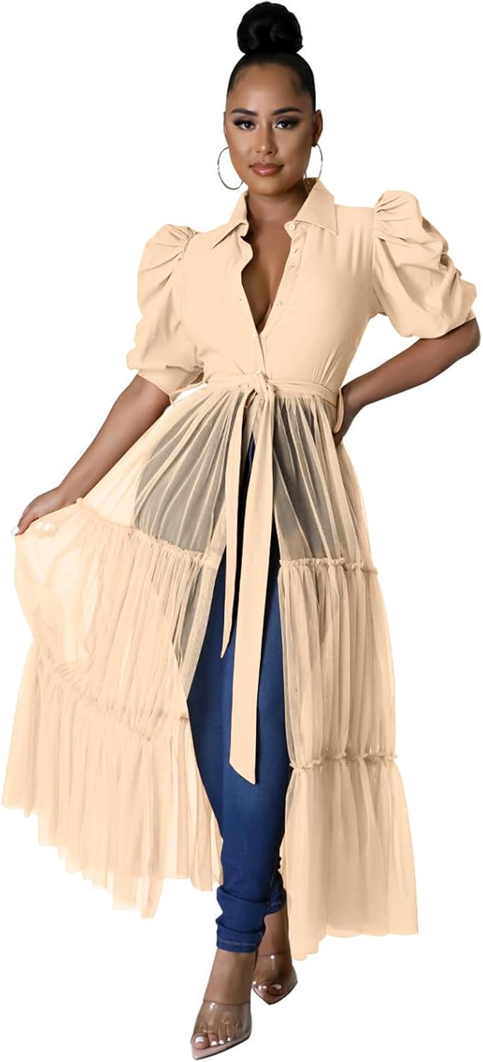 Ekaliy Women Sexy Short Sleeve Bodycon Ruffle Tunics Blouse