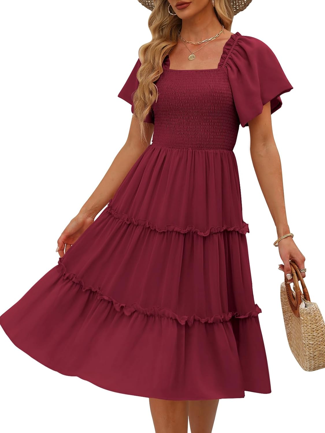 LILLUSORY Women's Summer Casual Flutter Sleeve Midi Dress
