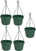 Plastic Hanging Flower Pot 9 in Hunter Green 5 Pack - Durable Outdoor