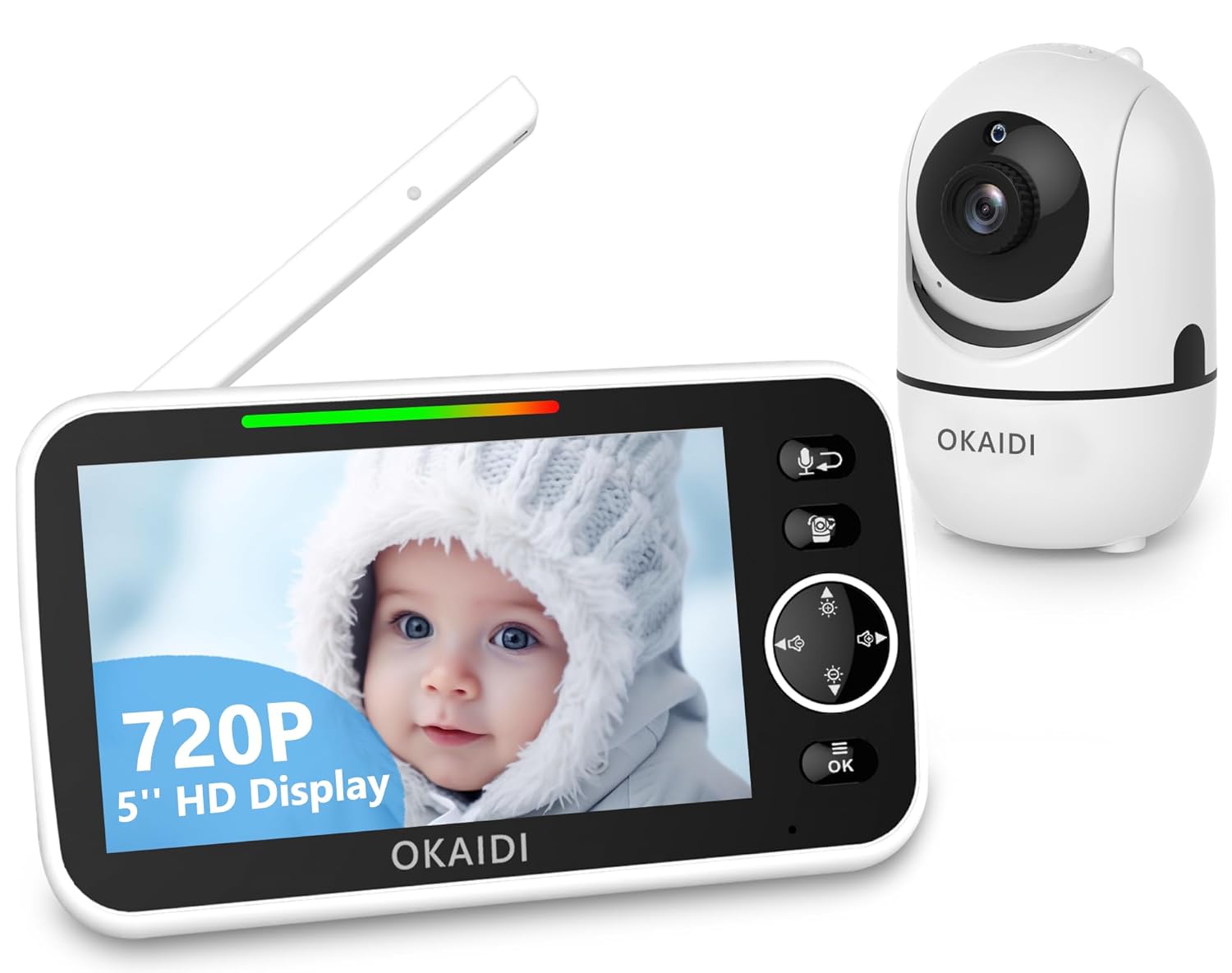 OKAIDI 5in HD Baby Monitor with Camera and 2-Way Talk Feature