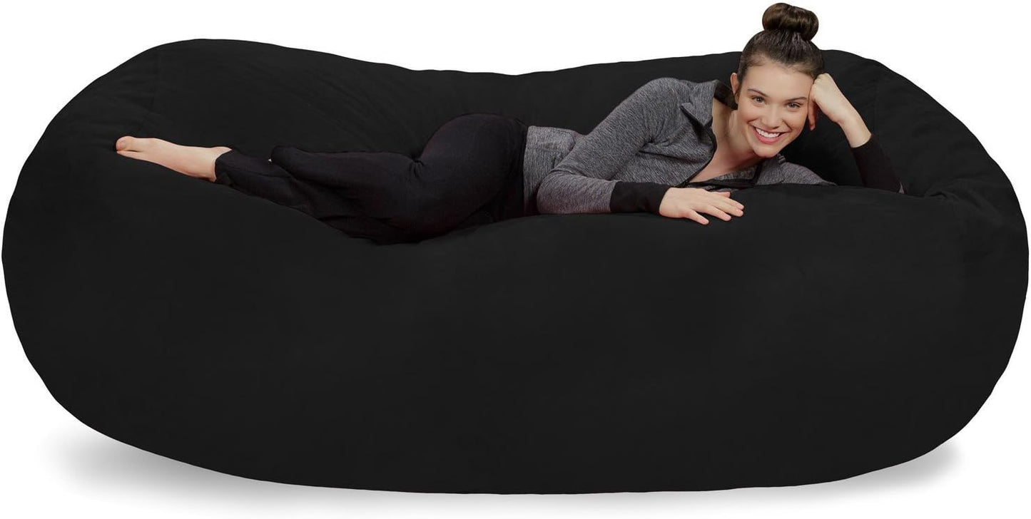 XL Memory Foam Bean Bag Lounger - Plush Microsuede Cover - Super Soft - Black 7.5'