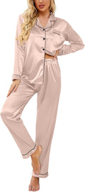 Women's Classic Satin Silk Pajama Set - Button Down Long Sleepwear