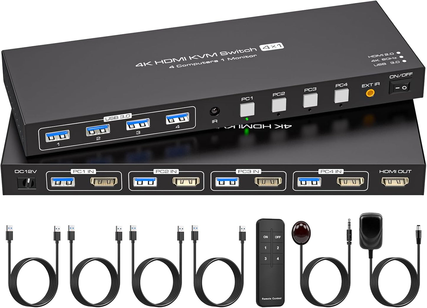 HDMI KVM Switch 4 Computers 1 Monitor 4K@60Hz for Seamless Control