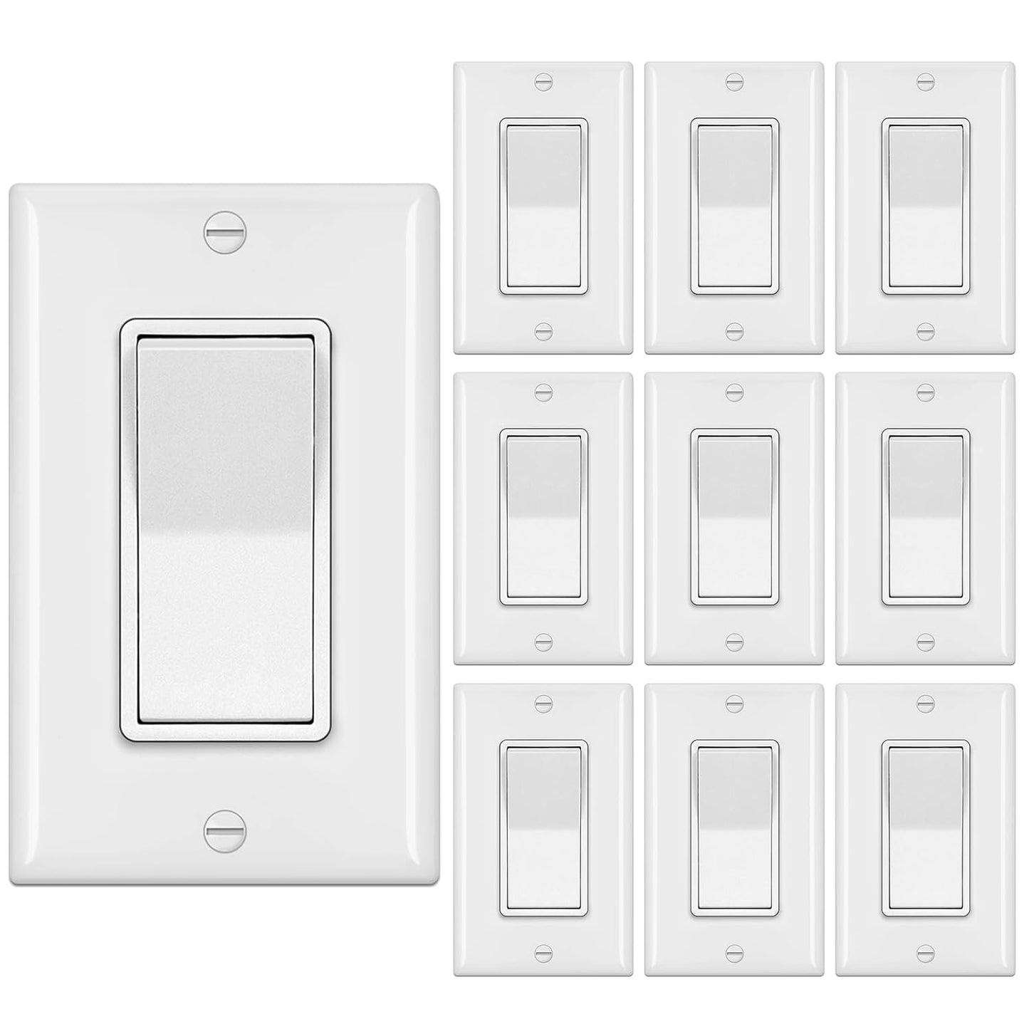 BESTTEN 10 Pack 4-Way Decorator Wall Light Switch with Wallplate