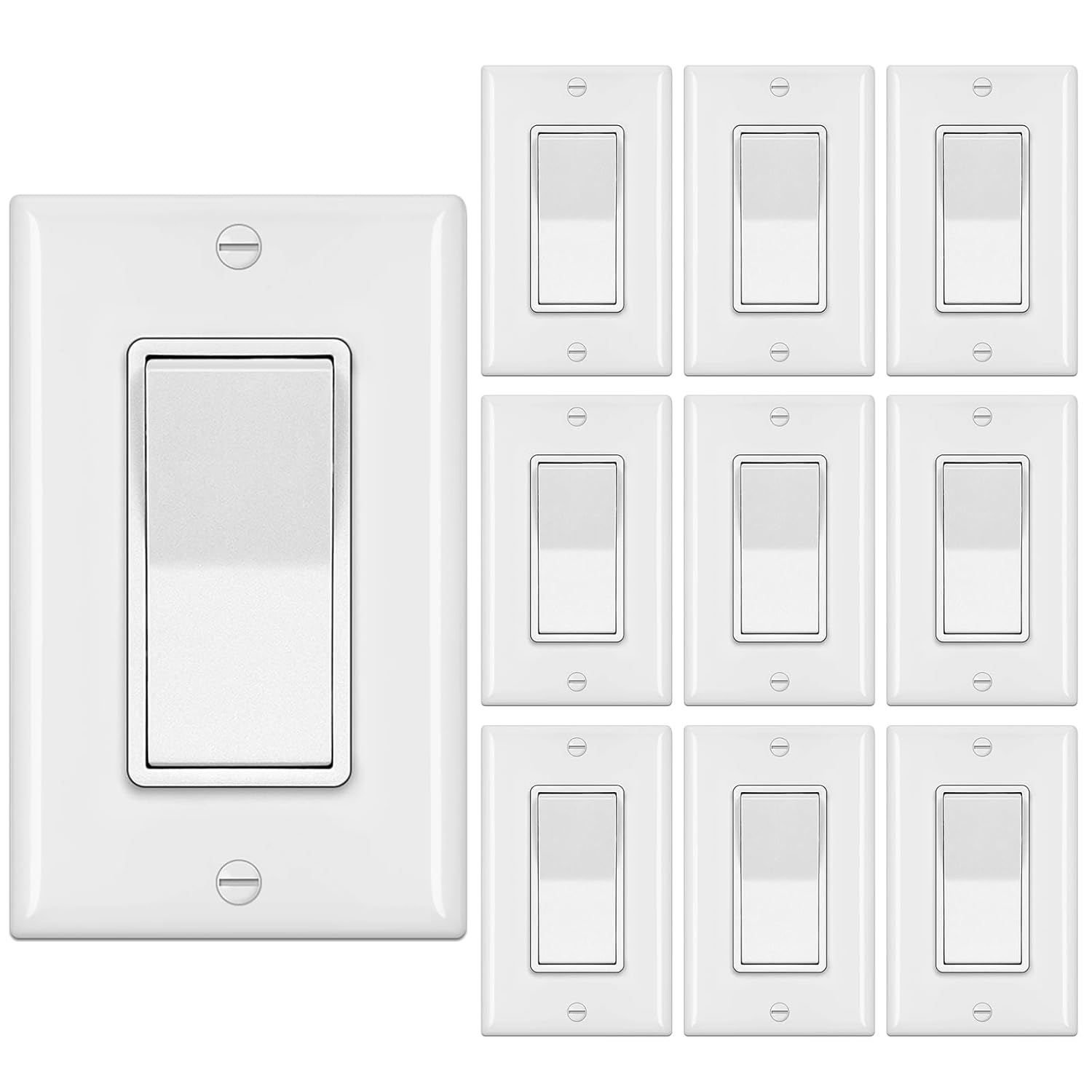 BESTTEN 10 Pack 4-Way Decorator Wall Light Switch with Wallplate