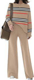 Womens Knitted Sweatsuit Set - Relaxed Crop Top & Wide Leg Pants