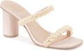 Womens Chunky Heeled Sandals Pearl Strappy Open Square Toe Slip-on 3