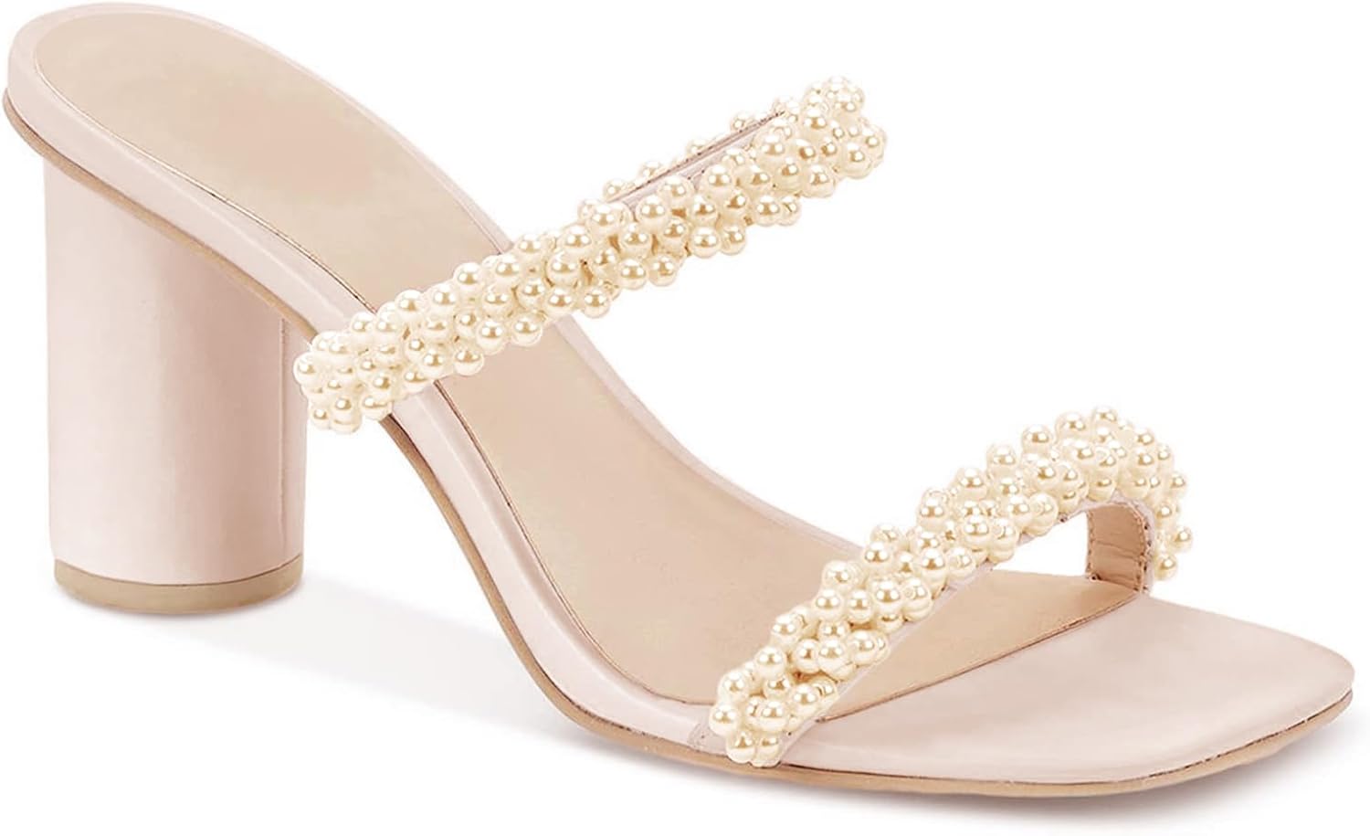 Womens Chunky Heeled Sandals with Pearl Strappy Design