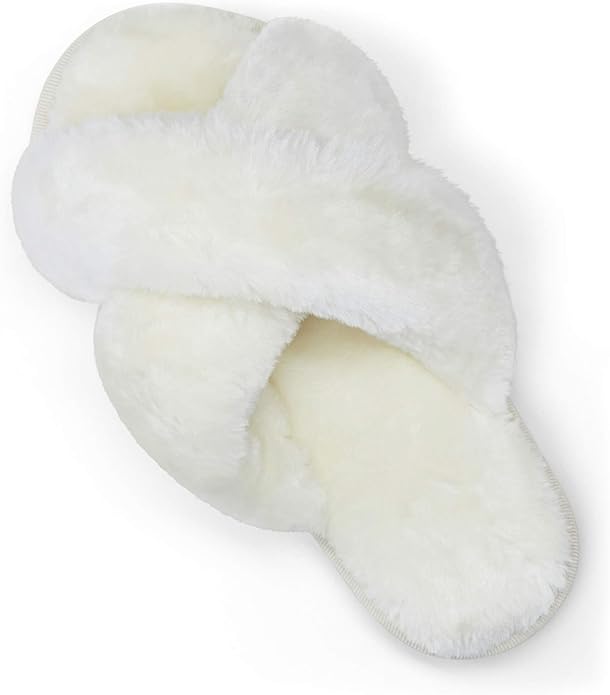 Vepose Women's Cross Band Slippers Soft Plush Furry Slides