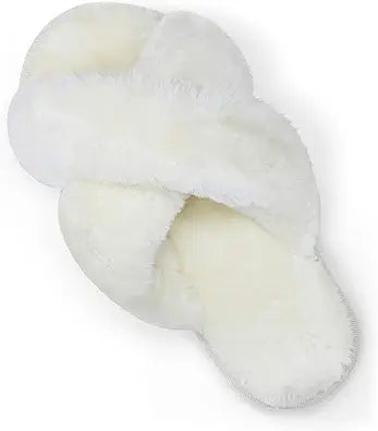 Vepose Women's Cross Band Slippers Soft Plush Furry Slides