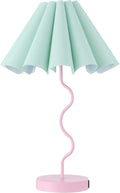 Pleated Table Lamp for Bedroom with Linen Shade - Modern Pink