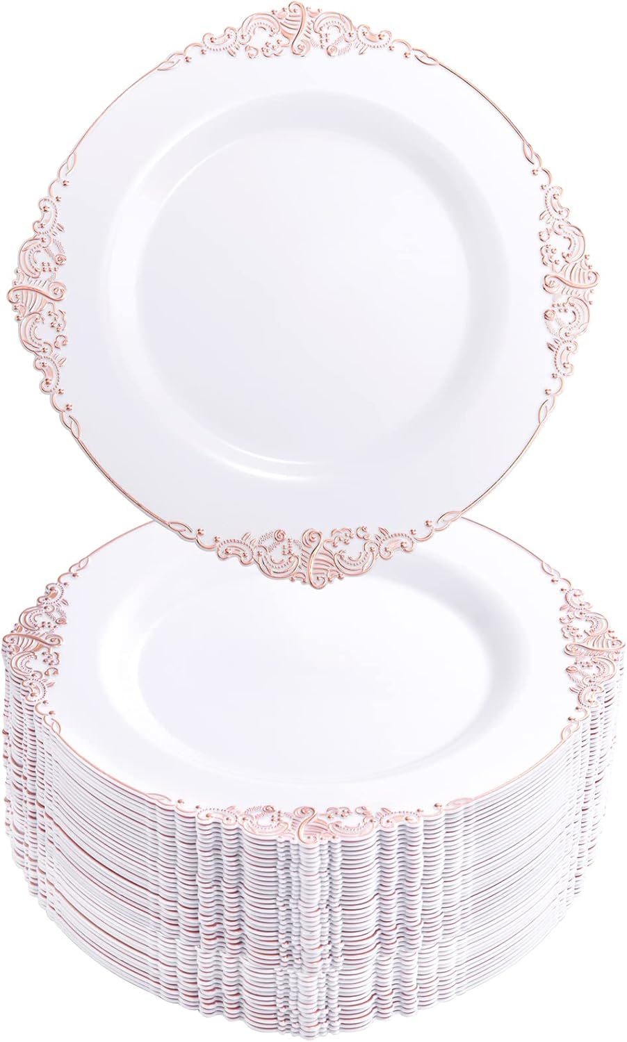 Morejoy 100pcs Plastic Plates - Elegant Rose Gold Dessert Plates
