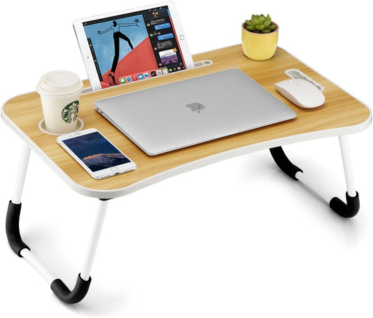 Foldable Laptop Table with Cup Holder & Tablet Slot for Comfort