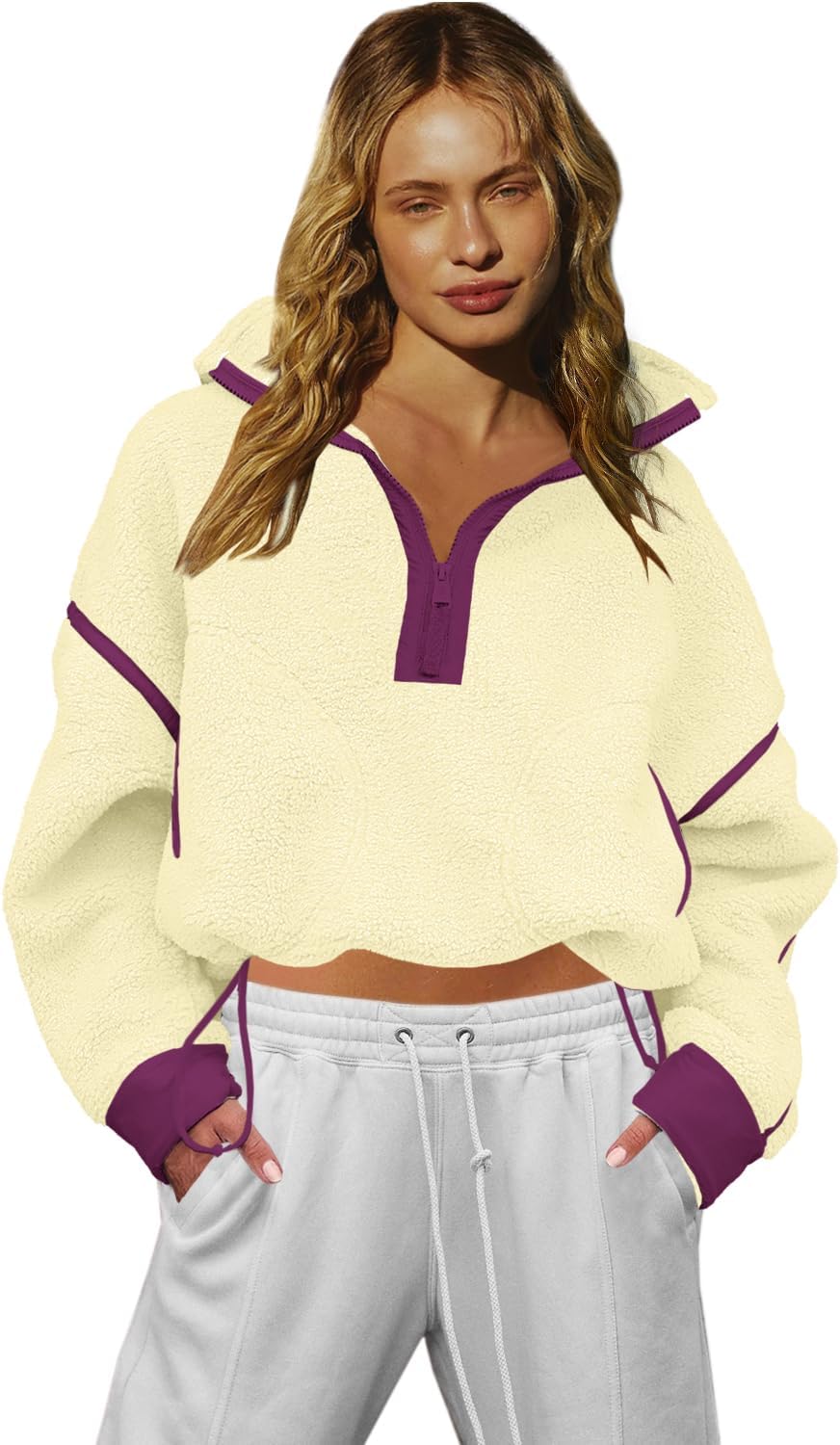 LAMISSCHE Half Zip Sweatshirt Women Oversized Sherpa Jacket