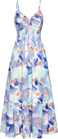 Summer Maxi Dress Floral Tie Front Spaghetti Strap - Flowy Beach GRACE