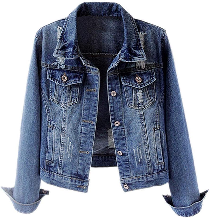 Kedera Womens Denim Jackets Distressed Ripped Long Sleeve Coats