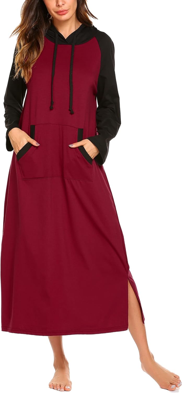 Ekouaer Cotton Nightgown for Women with Hood and Pockets