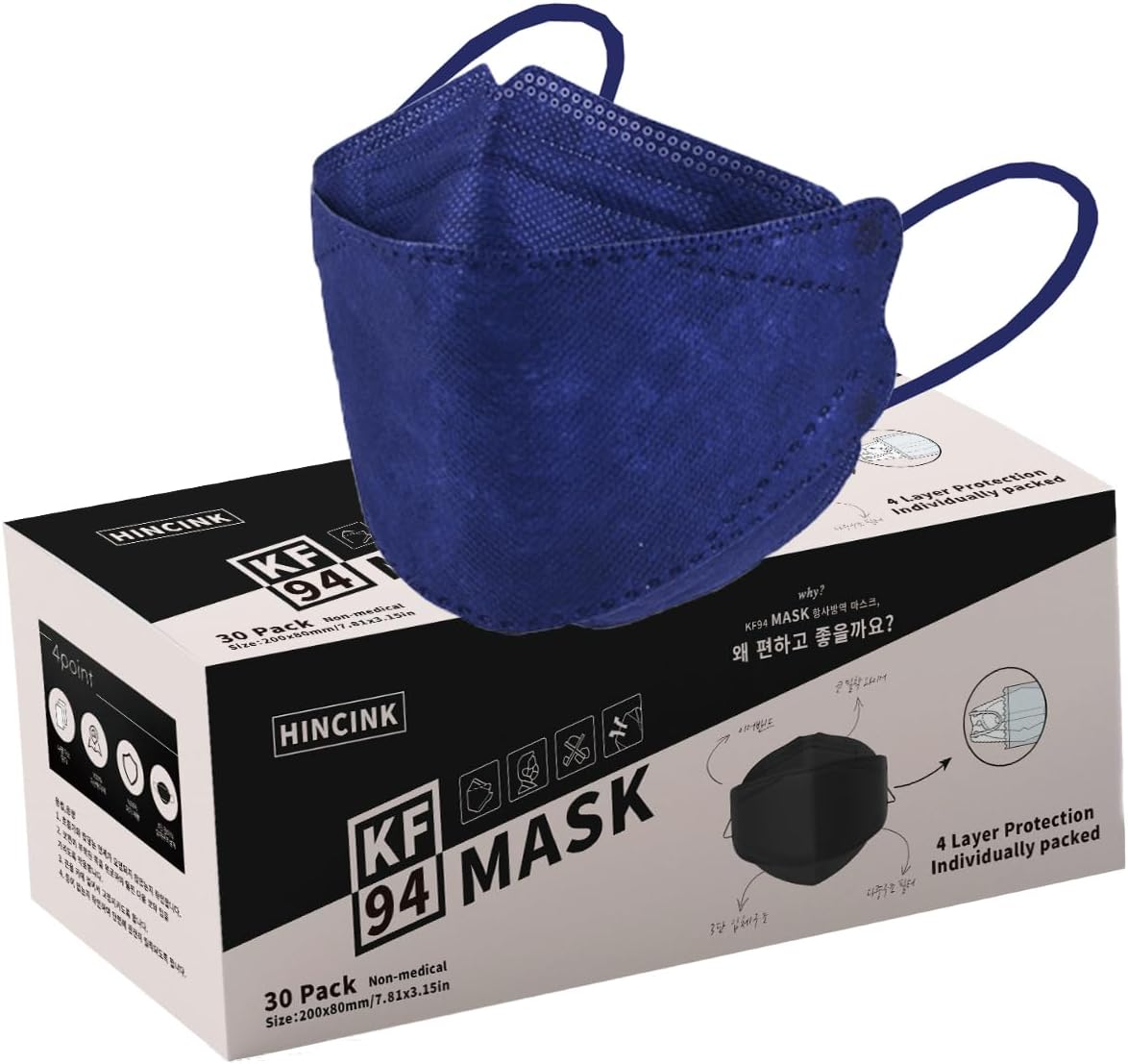 KF94 Face Masks 30 Pack 4-Ply Breathable Comfortable Safety Mask
