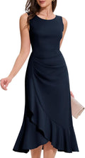 Aupuls Women Long Bodycon Fall Wedding Guest Dress - Ruffled Hem