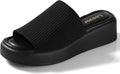 Leevar Nude White Black Platform Wedges Sandals - Comfy Memory Foam