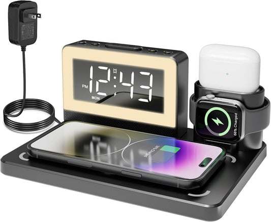 Wireless Fast Charging Station with Alarm Clock and Night Light