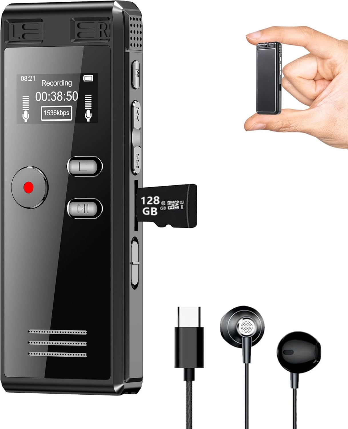 128GB Digital Voice Recorder with HD Voice Activation and Playback