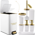 White and Gold Bathroom Accessories Set 8 Piece - Stylish Bathroom