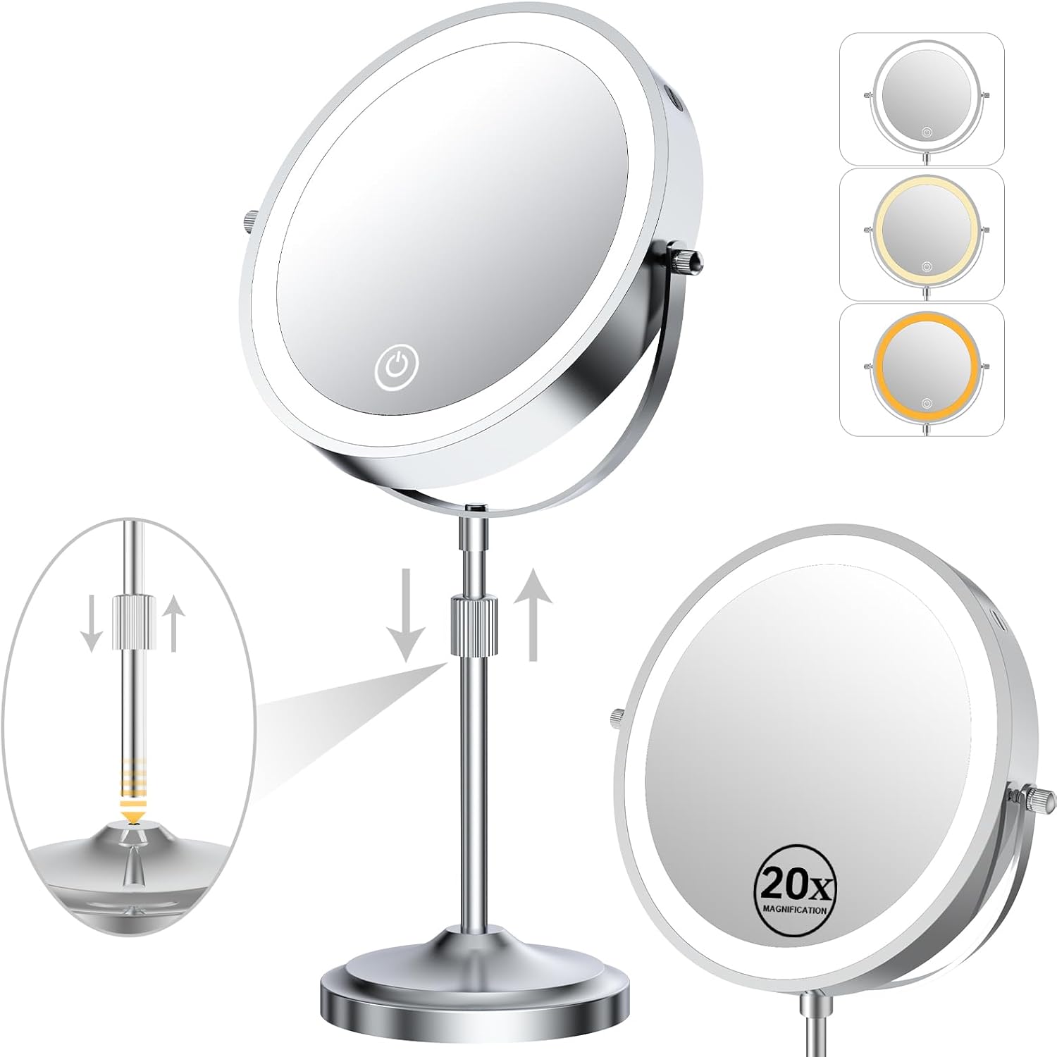 9 Inch Adjustable Magnifying Mirror with Lights for Makeup