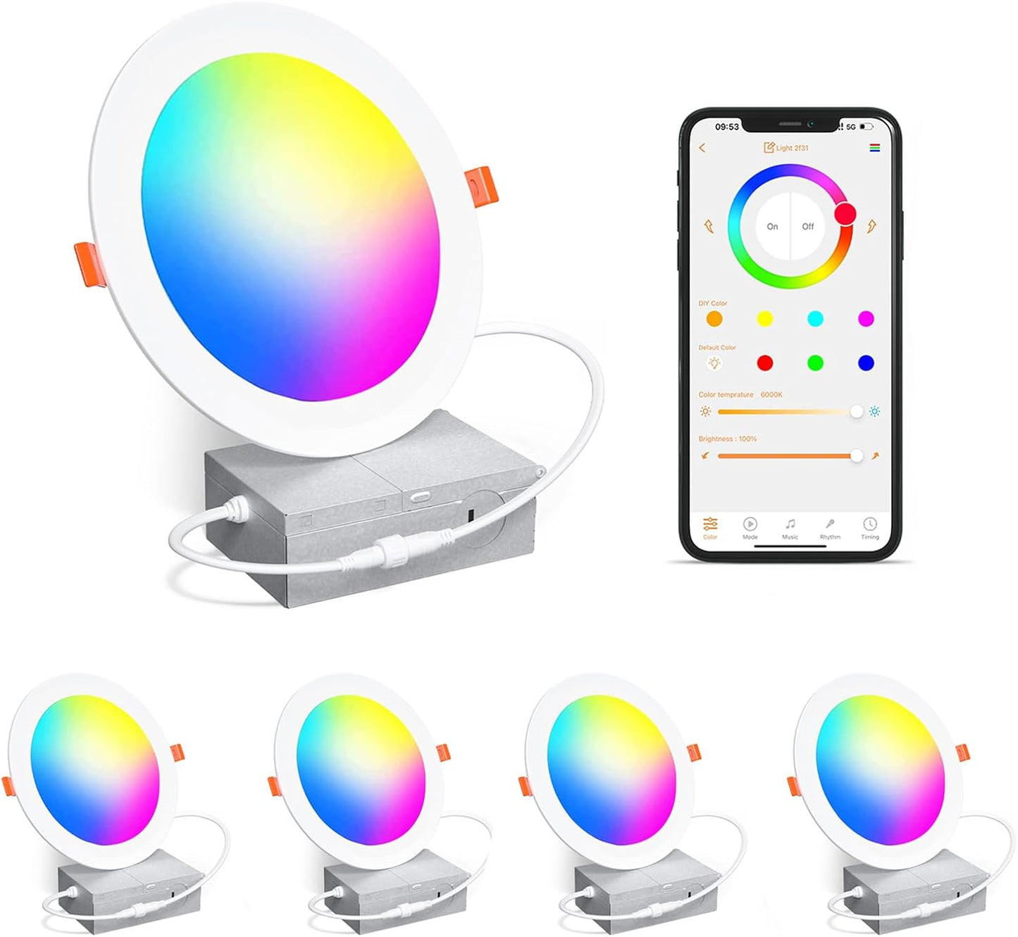 Smart Recessed Lighting 4 Inch RGBCW Color Changing LED Downlight