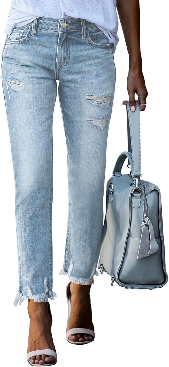 EVALESS Womens High Waisted Stretchy Ripped Distressed Jeans