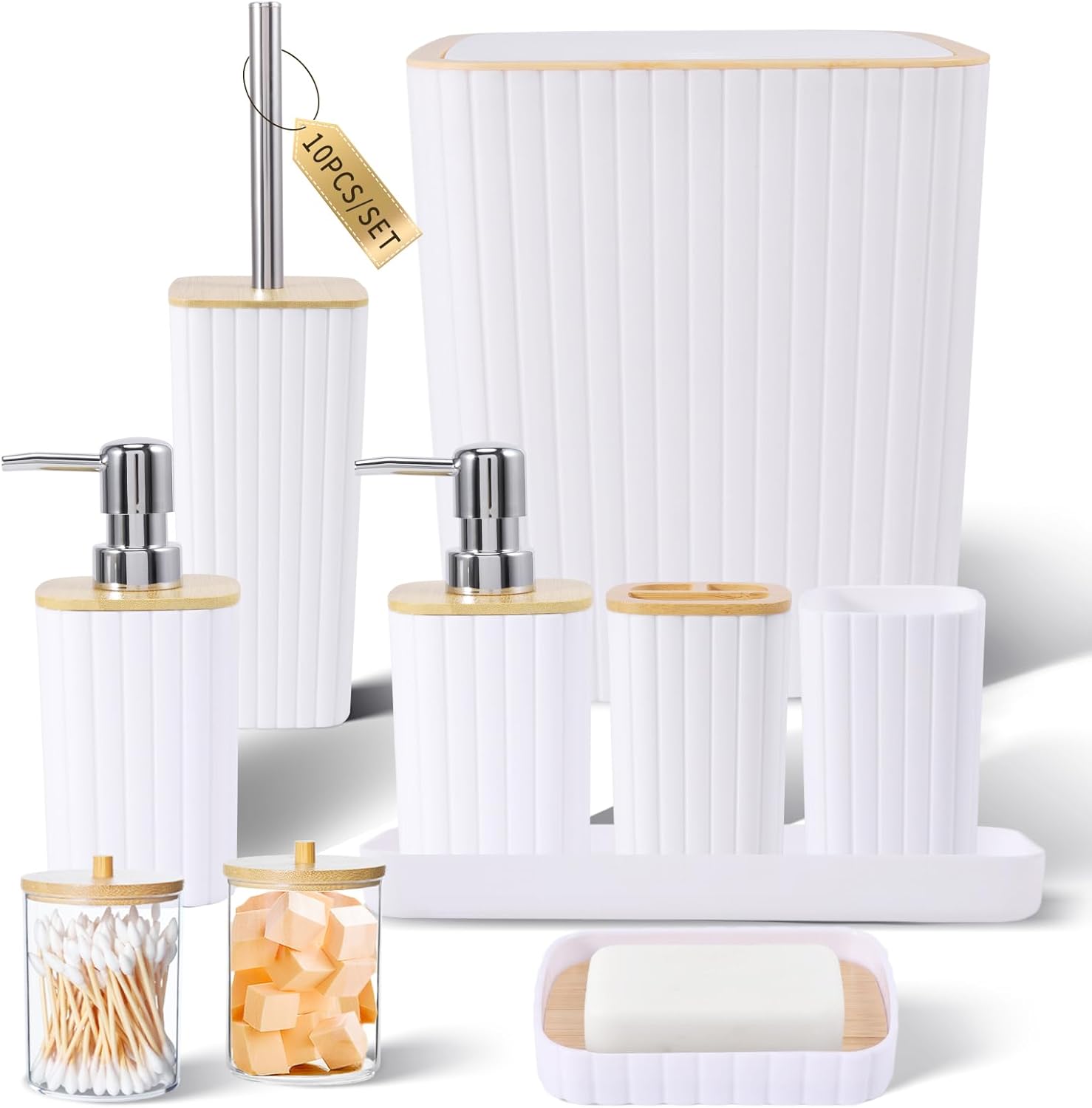 Elegant White Bathroom Accessories Set - 10PC Complete Set