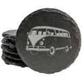 Vintage VW Bus Coasters - Laser-Etched Slate Drink Mats, Set of 8