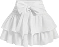 Women's High Shirred Waist Mini Skirt with Front Bow - Cute Summer