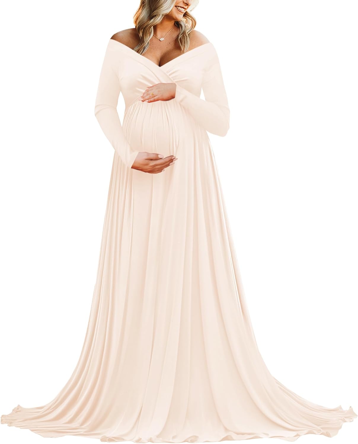Saslax Maternity Off Shoulders Half Circle Gown for Baby Shower