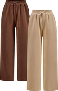 Girl's 2 Pack Sweatpants Elastic Waist Wide Straight Leg Pants Fabric