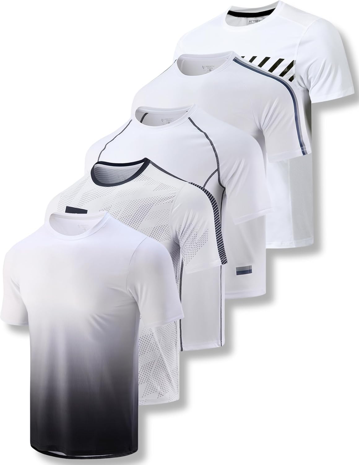 5 Pack Mens Active Quick Dry Crew Neck T Shirts for Workouts