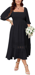 SCOMCHIC Womens Plus Size Maxi Dress for Women - Flowy Smocked Lace