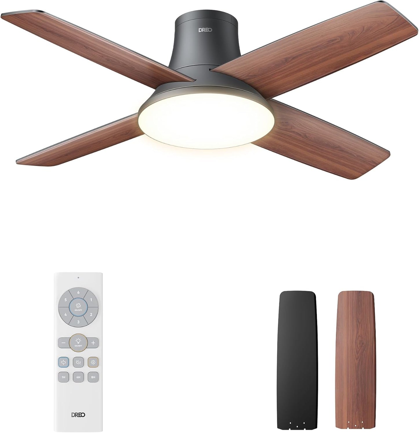 Dreo Ceiling Fans with Lights: 44ft Low Profile Black Fan