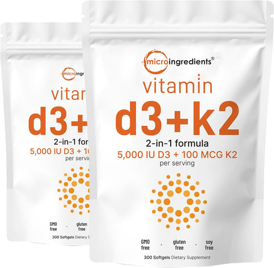 Micro Ingredients Vitamin D3 5,000 IU + K2 MK-7 for Health