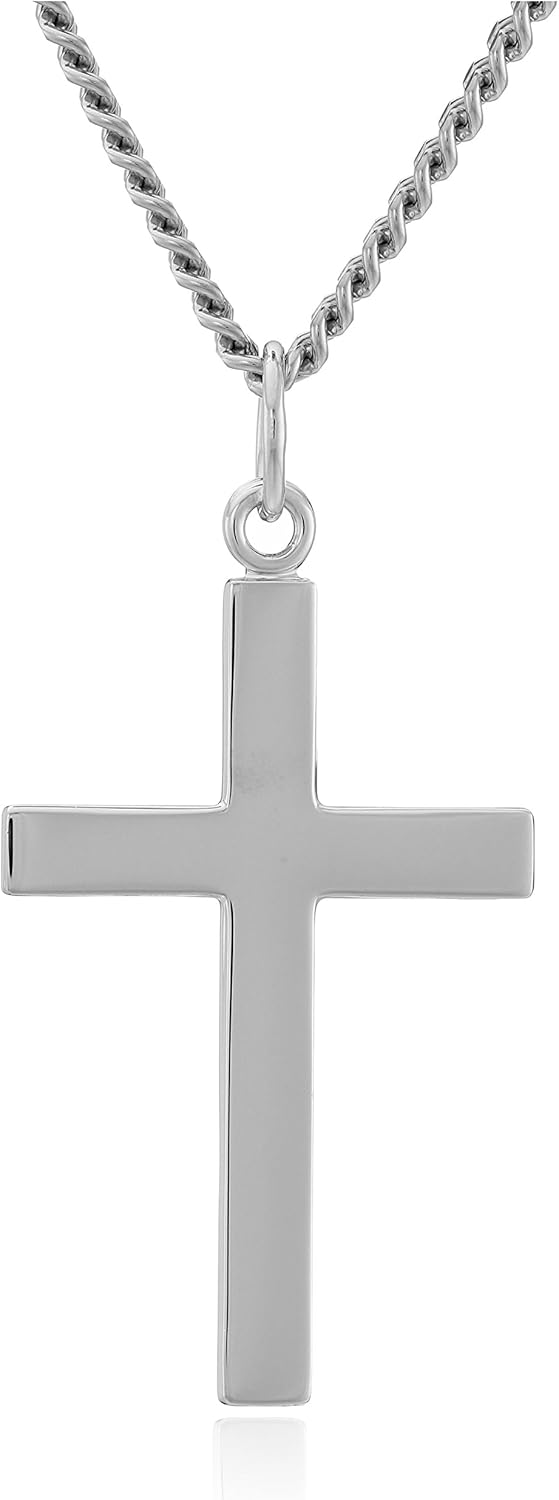 Men's Sterling Silver Cross Pendant Necklace with Lord's Prayer