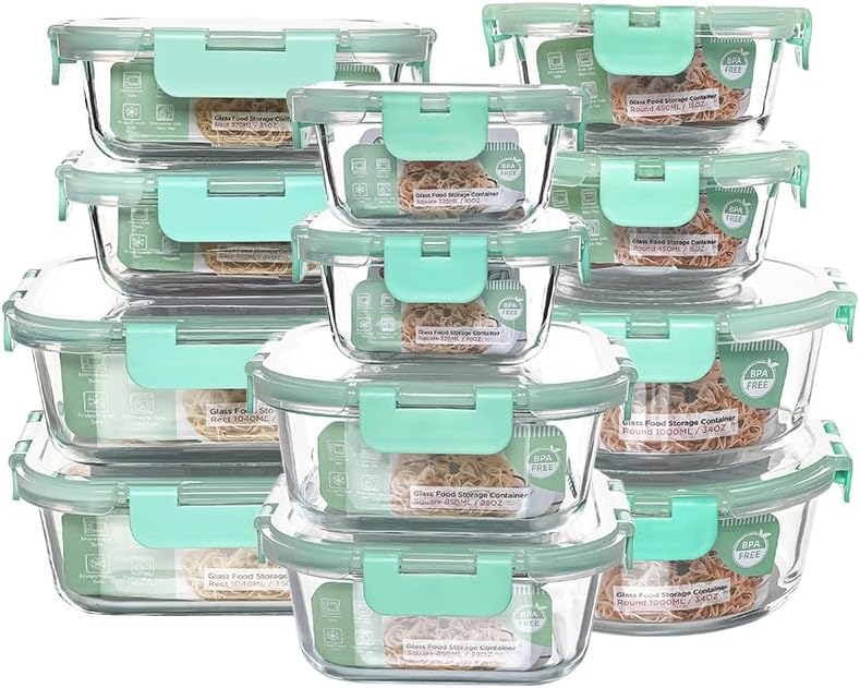 12 Pack Glass Storage Containers for Meal Prep and Organization