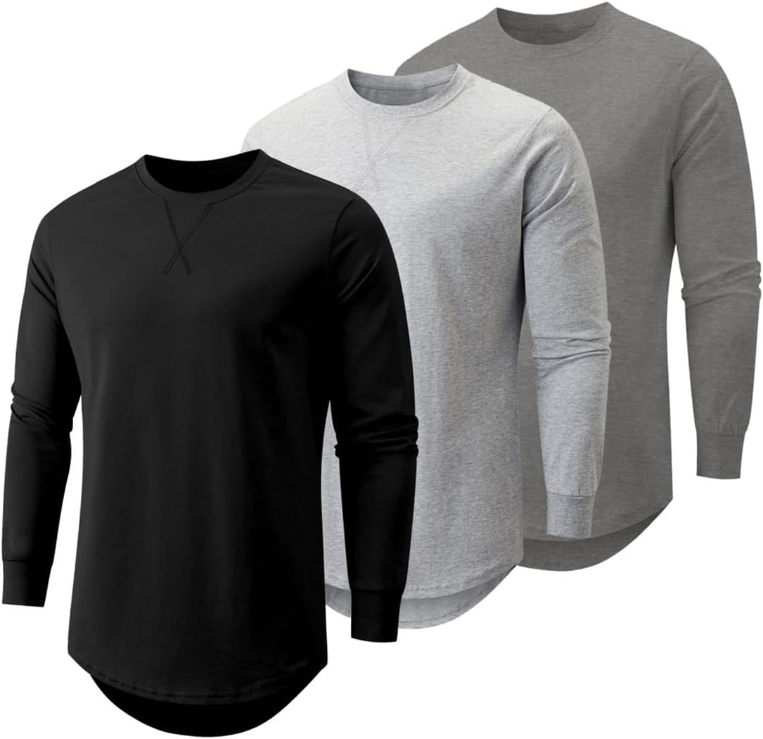 Stylish Longline Crewneck T-Shirts for Men - 3 Pack Set