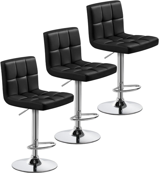 Yaheetech Adjustable PU Leather Swivel Bar Stools Set of 3